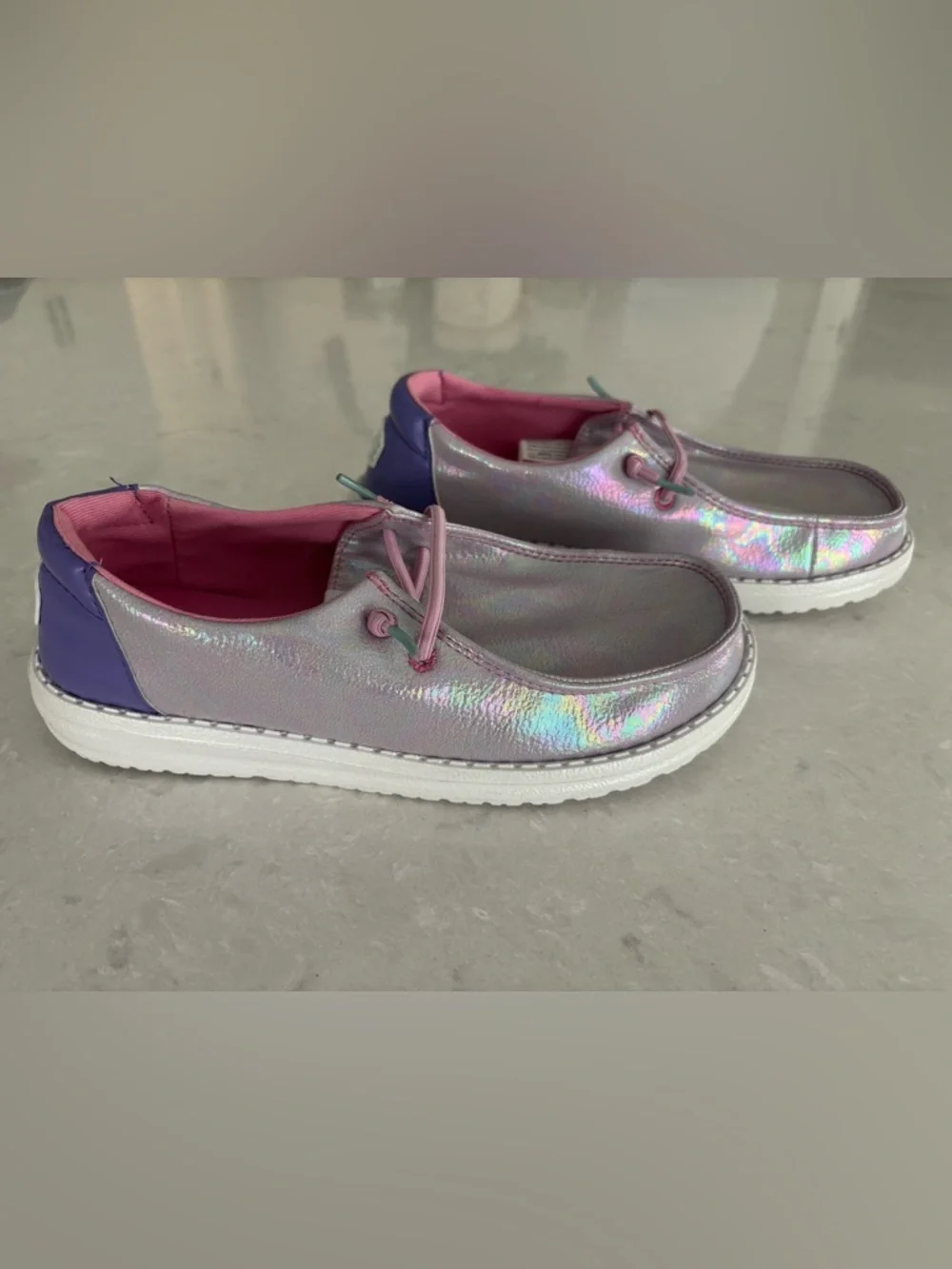 Hey Dude Youth Wendy Y Iridescent Sparkle Shoes, Size J6